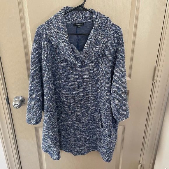 Lane Bryant 22/24 Cowl Neck Textured Sweater Blue Silver Metallic - Picture 2 of 8